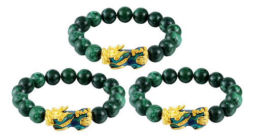 3x Feng Shui Mantra Obsidiana Bead Charms Pulsera