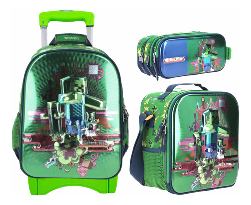 Minecraft Mochila Kinder Chenson Con Carrito Llantas Preesco