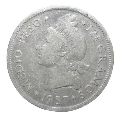 República Dominicana Medio Peso 1937 Plata Ley 0.900