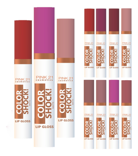 8 Lip Gloss Color Shock Matte Cs2872 Kit Pink 21 Atacado Sj