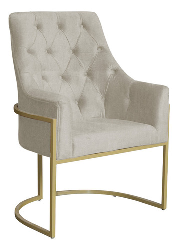 Poltrona Decorativa Vick Base Dourada Corino Bege