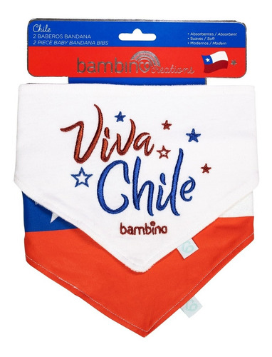 Set De 2 Baberos Bandana Bebe Bambino Viva Chile