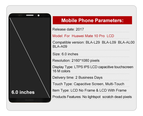 Pantalla Lcd Amoled Compatible Con Huawei Mate 10 Pro Bla-l0