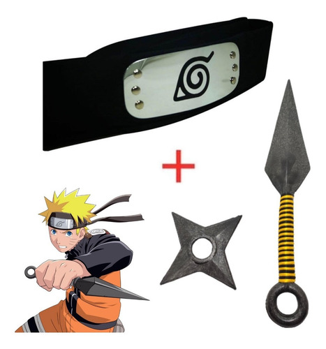 Cosplay Naruto Banda Placa Hoja Konoha Kunai Shuriken Ninja