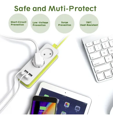 Regleta De Alimentación De 2 Salidas, 4 Usb, 1/2 Enchufe Eur