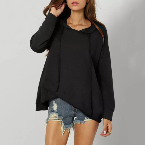 Sudadera Con Capucha De Manga Larga Con Cordones Para Mujer,