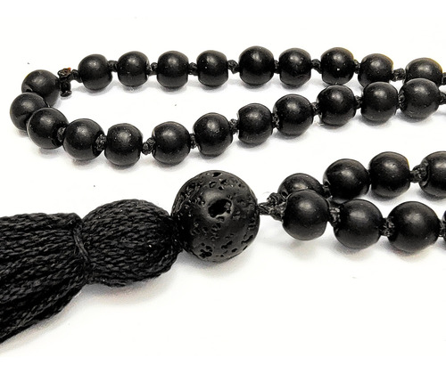 Japa Mala Collar Rosario Hindú 108 Cuentas De Piedra Negra
