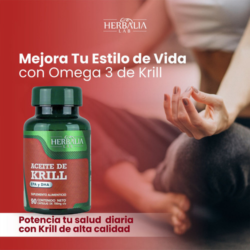 Aceite De Krill Puro Herbalia Lab Rico Epa Y Dha 90 Cáps Vitaminas Sabor Sin Sabor
