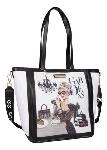 Bolsa Tote Nicole Lee Estampada De Lona Con Pedrería Ss24 Color Lady In Black