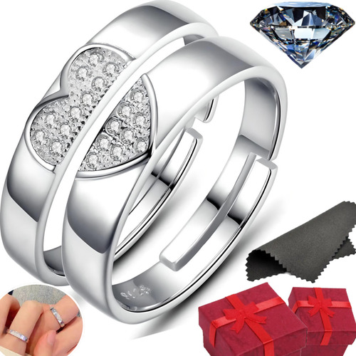 Anillos Plata 925 Corazón Ajustable Mujer Compromiso Pareja