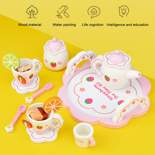 Juego De Té De Madera Para Niñas Pequeñas, Tetera, Cuchara