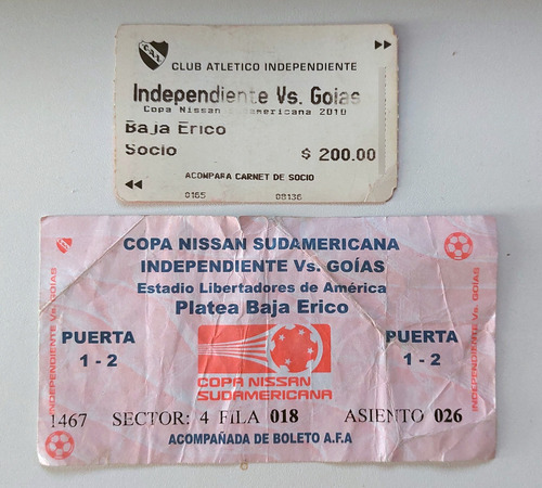 Independiente Vs Goias 2010 - Sudamericana Entrada Coleccion (Usado)