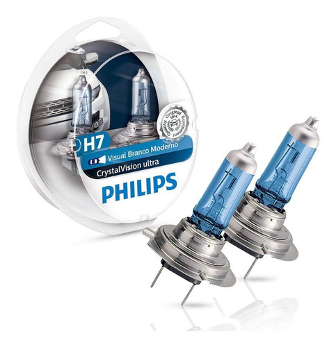 Par Lâmpada H7 Super Branca Philips Crystal Vision Ultra