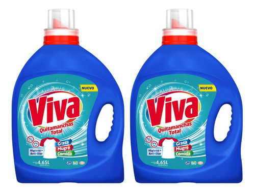 2 Pack Viva Detergente Liquido Ropa Higiene Antiolor 4.65 Lt