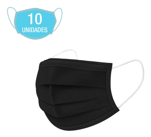 10 mascarillas negras desechables con elástico y clip nasal, color TNT, diseño de tela lisa negra