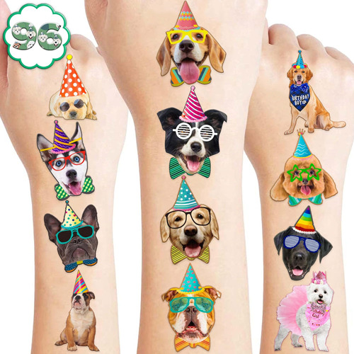 8 Hojas (96pcs) Tatuajes Para Perros Temporales Temáticos Pa