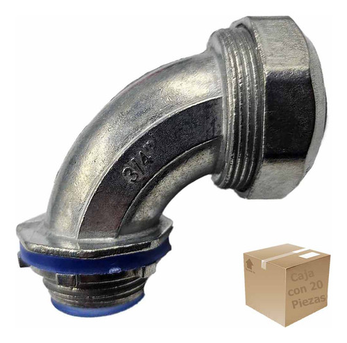 20 Pzs Conector Curvo P/ Tubo Liquidtight Aluminio 3/4 PuLG