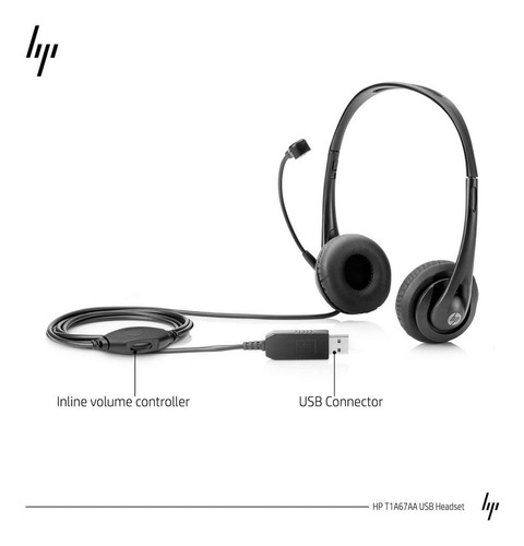 Imagen 2 de 7 de Auriculares Estéreo Hp T1a67aa Usb Microfono 20 Hz Negro