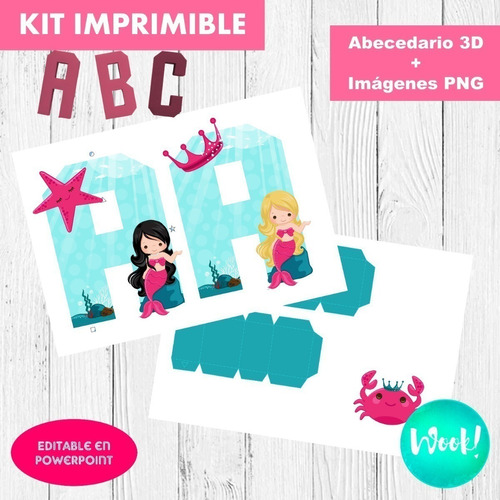 Kit Imprimible Letras 3d Corpóreas Editables De Sirenas