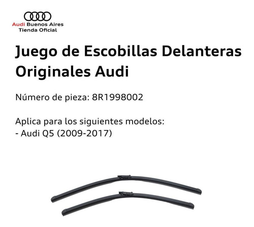 Imagen 2 de 5 de Juego De Escobillas Delanteras Audi Q5 2009 Al 2017