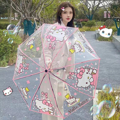 Paraguas Transparente Hello Kitty Paragua Niña Kawaii