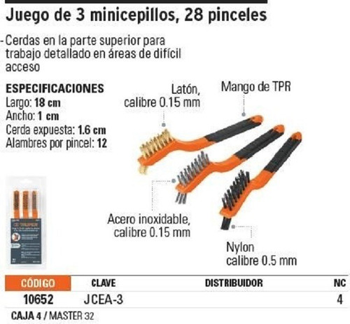 Imagen 3 de 8 de Juego Set De Mini Cepillos Alambre Truper Acero Latón Nylon