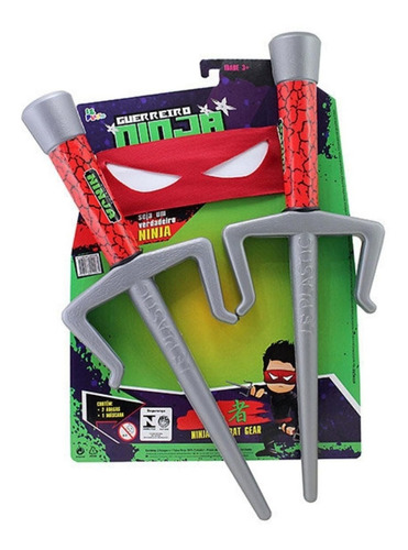 Kit Ninja Infantil 1 Máscara 2 Adagas 34 Cm Brinquedo Cor Colorido