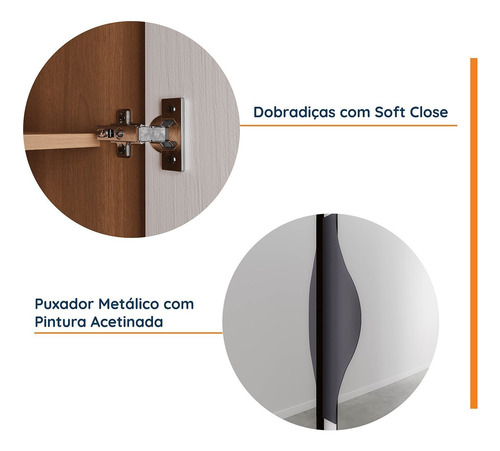 Guarda Roupa Modulado De Canto Com Espelho 6 Portas 3 Peças