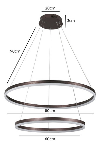 Lampara Colgante Con Control Moderna Doble Aro 60cm 80cm