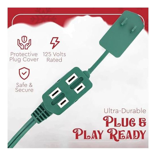 Cable De Extensión Verde De 15 Pies Para Árbol De Navidad, 3