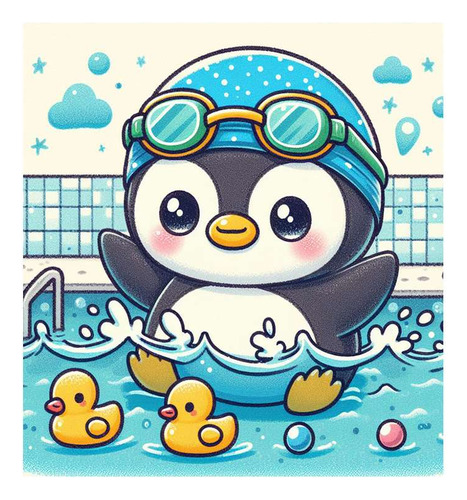 Vinilo 30x30cm Pinguino Natacion Pileta Swimming M1