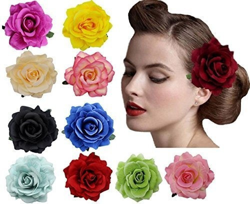 Amuhou Para Mujer Rosa Flor Clip De Pelo Broche De Flor Para