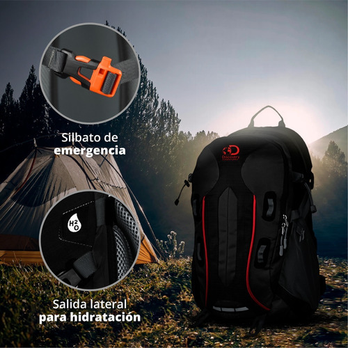 Mochila Mochilero Discovery 40 Litros Mujer Hombre Trekking Color Negro Con Rojo 21615