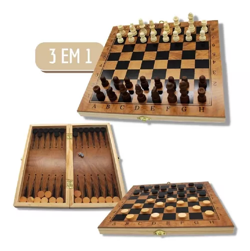 Jogo De Tabuleiro 3 Em 1 Chess Set Pequeno