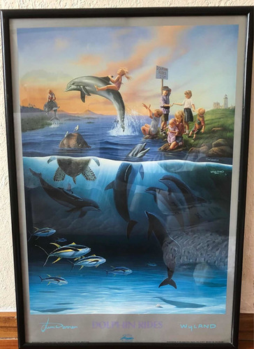 Poster Enmarcado Delfines Dolphin Rides Wyland 48x68 Cms