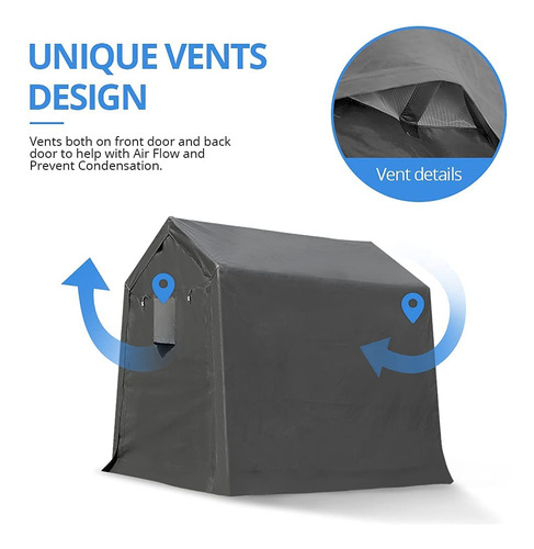 Cobertizo Portátil 6x8ft Con Puertas Enrollables Gris, Imper