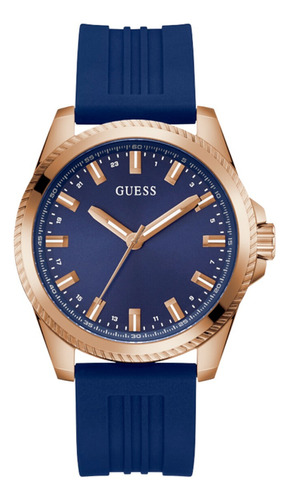 Reloj Guess Para Hombre Plata Casual Caballero Color De La Correa Azul Color Del Bisel Plateado Color Del Fondo Negro