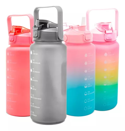 Botella exprimible Academia Alça con marcador de agua, 2 litros, color Lior  Degrade, rosa, amarillo y azul