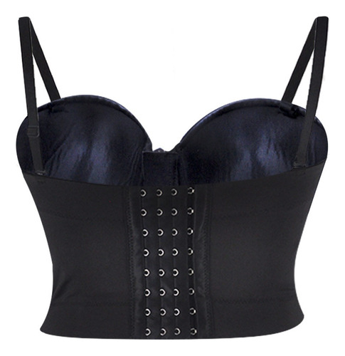 Newn Blusa Crop Top Negra Moderna Gotica Sexy Cierre Frontal