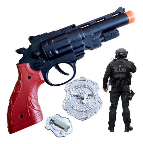 Arma Brinquedo Pistola Revolver 38 Com Distintivo Policial