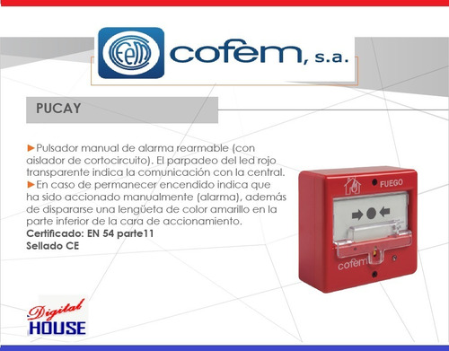 Imagen 2 de 3 de Cofem Pulsador Analogico Lyon Pucay Manual Alarma Rearmable