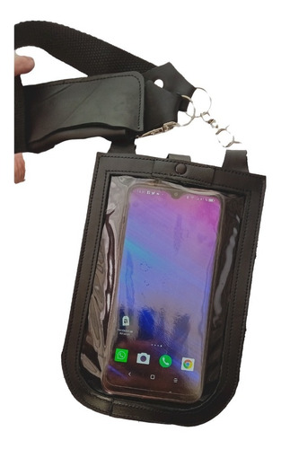 Bandolera Porta Celular Funda  Cuero Vacuno Ventana Cristal