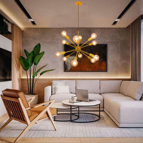 Luminária Pendente Lustre 12 Átomo Sala De Estar Estrutura Dourado