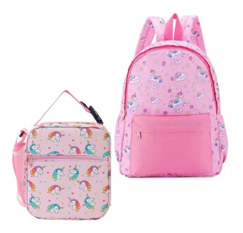 Combo Bolso Escolar Con Lonchera Para Niñas / Adolescentes