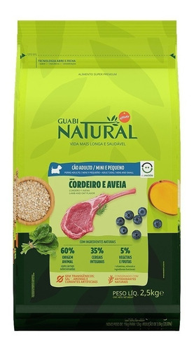 Alimento Natural Super Premium para cão adulto de raça mini e pequena sabor cordeiro e aveia em sacola de 2.5kg