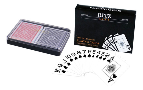 2 Juegos De Cartas De Póker, Tamaño Ritz, 100 % Plástic.
