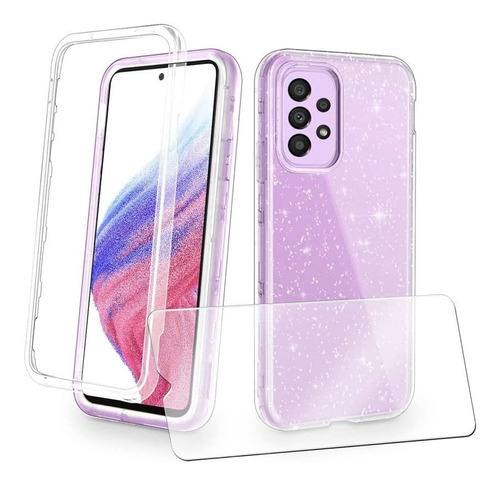 Kit Mica Cristal+ Funda Para Samsung Rigida Tres Pieza Mujer Color Morado Modelo De La Funda A53 5g