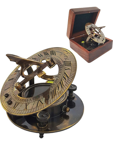 Reloj Antiguo De Sol Brass Nautical, Con Brújula Nautica