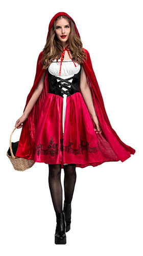 Disfraz De Caperucita Roja De Casa Colorida For Mujer, Vestido De Fiesta De Halloween De Navidad Con Capa For Adultos