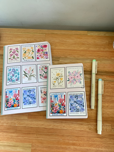 Kit Cuadernos X2 A5 A6 Abrochado Flores Dia Del Amigo Regalo Rosa Claro